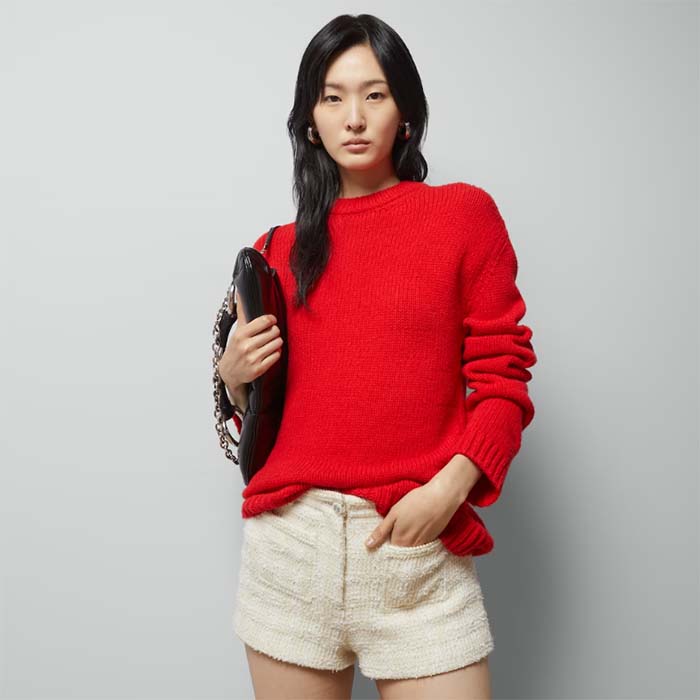 Gucci Women GG Red Wool Top Gucci Intarsia Crewneck Dropped Shoulder Long Sleeves