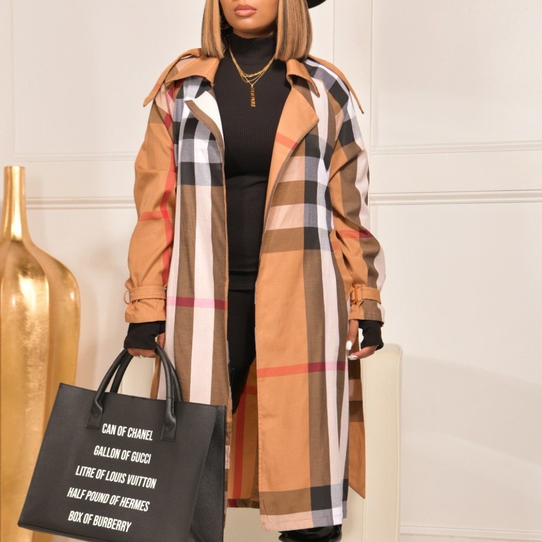 Fashion Women's Checkered Trench Coat 1023121503
