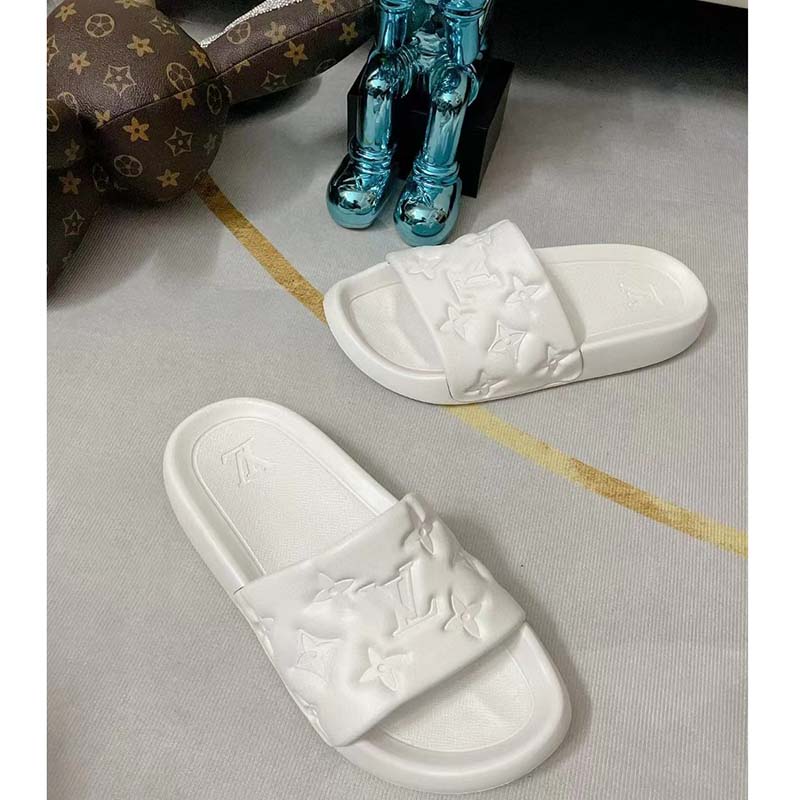 Louis Vuitton LV Unisex Waterfront Mule White Monogram Embossed Rubber Waterproof