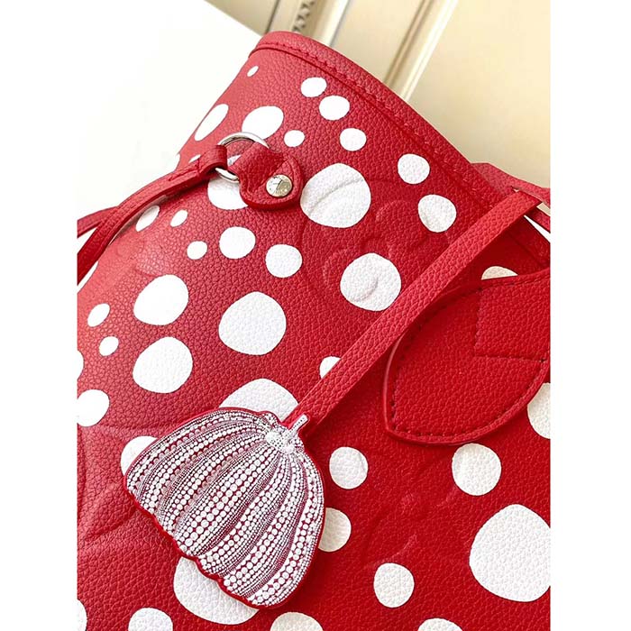 Louis Vuitton Women LVxYK Neverfull MM Tote Red White Embossed Grained Monogram Empreinte Cowhide