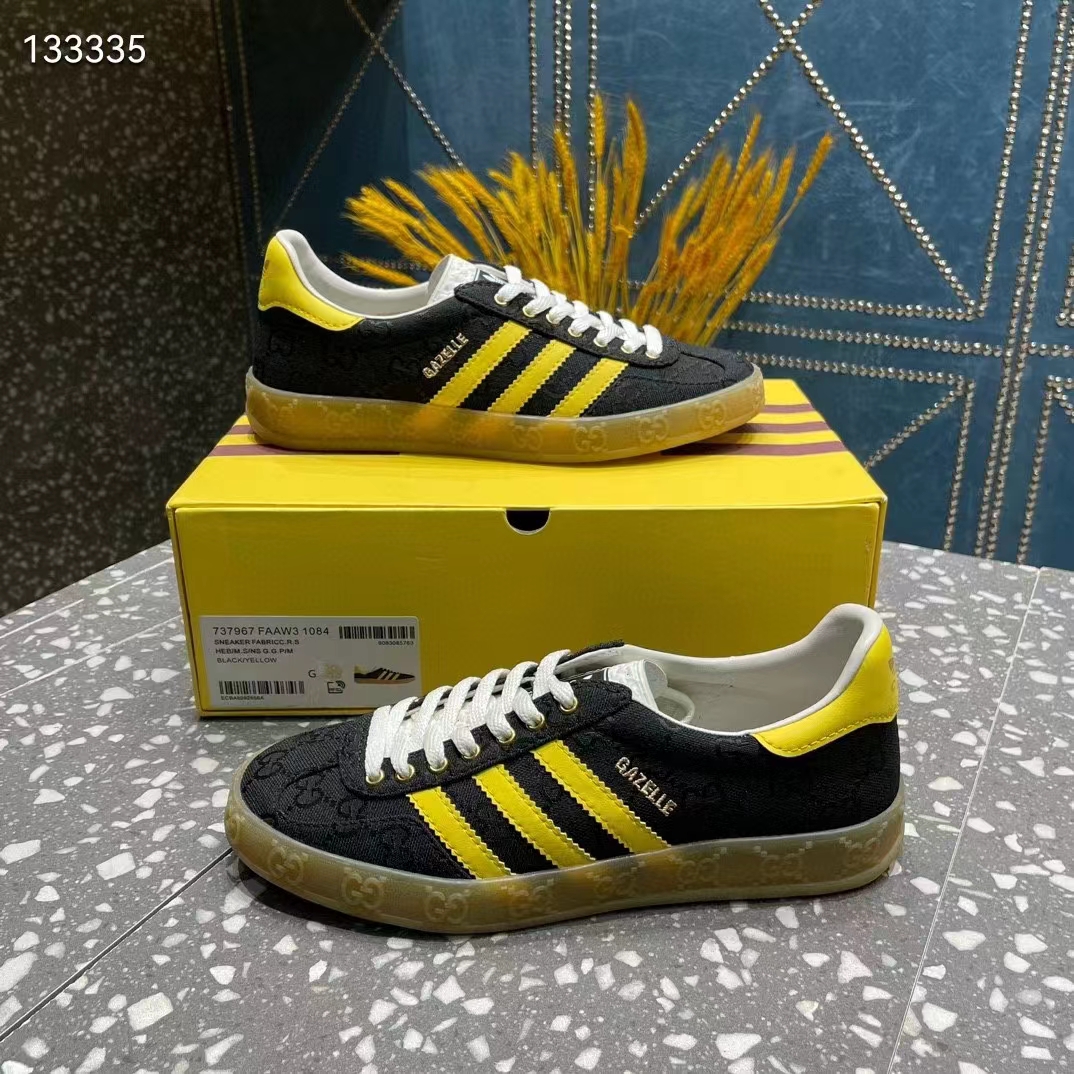 Gucci Unisex Adidas x Gucci Gazelle Sneaker Black Original GG Canvas Rubber Low 3 CM Heel