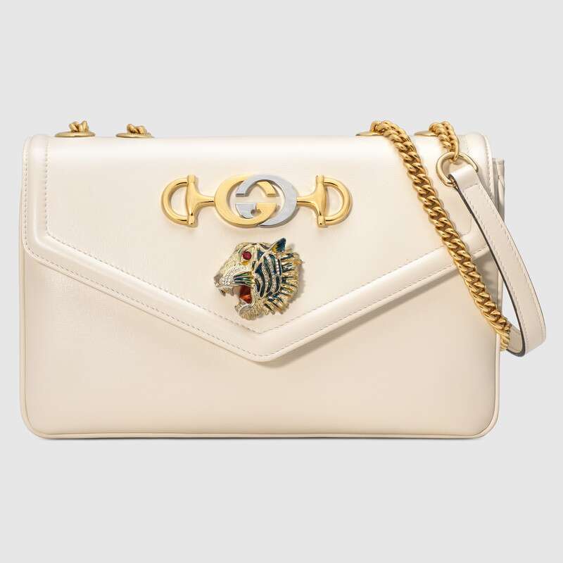 Gucci GG Women Rajah Medium Shoulder Bag in Leather with Tiger Head