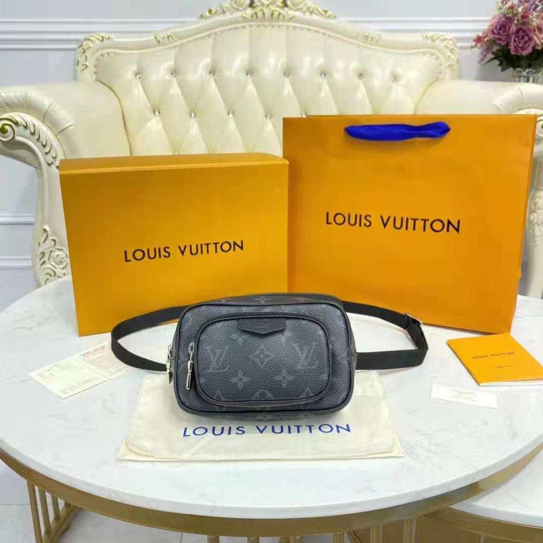 Louis Vuitton LV Women Outdoor Pouch Taigarama Noir Black Coated Canvas Cowhide Leather