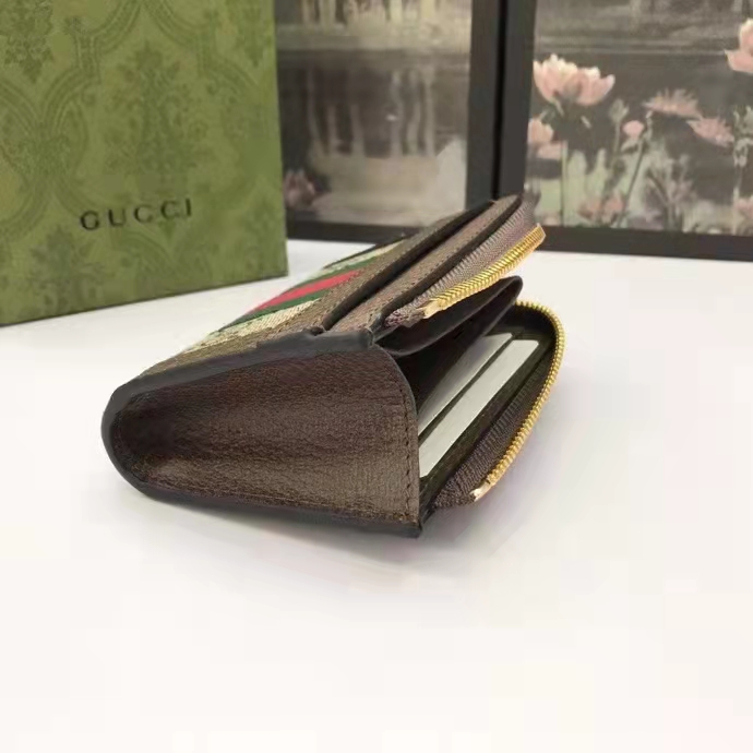 Gucci Unisex Ophidia Zip Around Wallet Beige Ebony GG Supreme Canvas