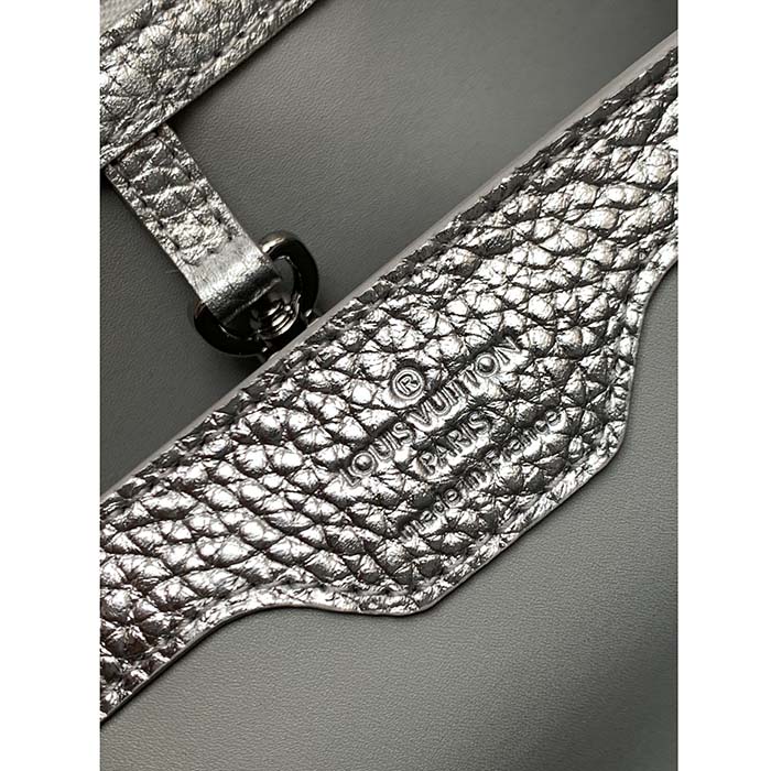 Louis Vuitton LV Women Capucines BB Handbag Etain Metallic Gray Taurillon Leather
