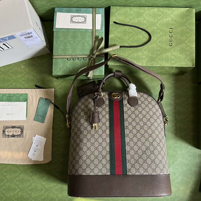 Gucci Unisex Savoy Small Bowling Tote Beige Ebony GG Supreme Canvas Double G