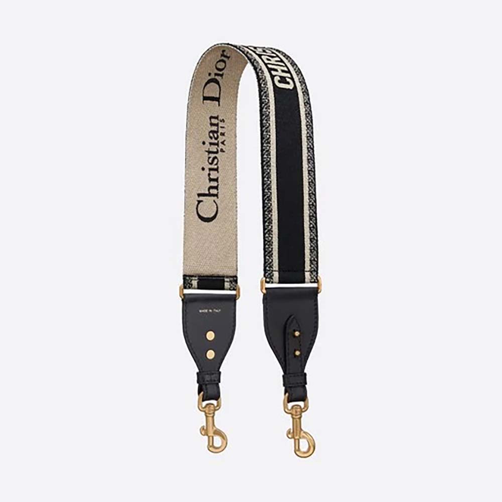 Dior Women Shoulder Strap ‘Christian Dior’ Multicolor Embroidery Black Calfskin