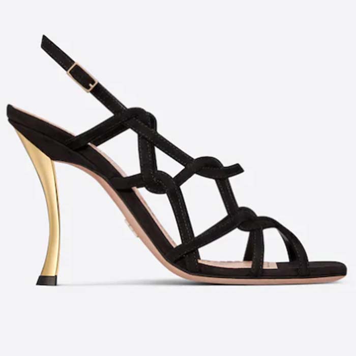 Dior Women CD D-Fame Heeled Sandal Black Suede Calfskin