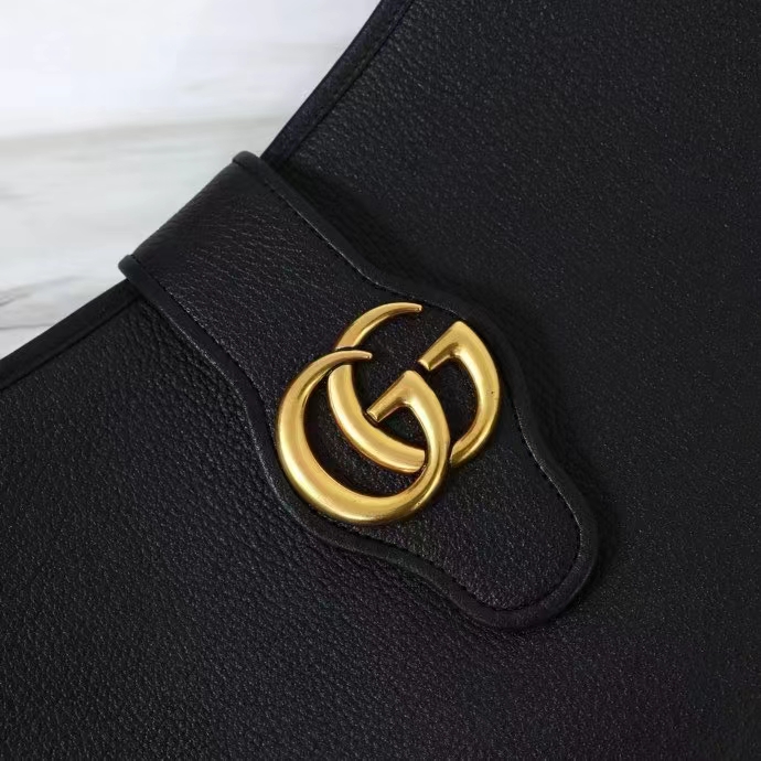 Gucci Women GG Aphrodite Large Shoulder Bag Black Soft Leather