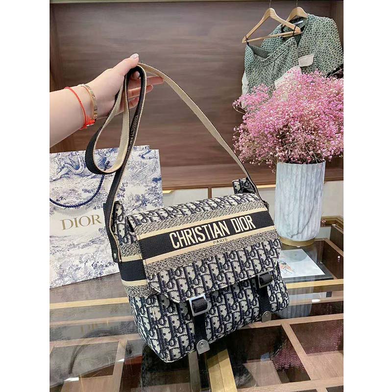 Dior Women Diorcamp Bag Blue Dior Oblique Embroidery ‘Christian Dior’