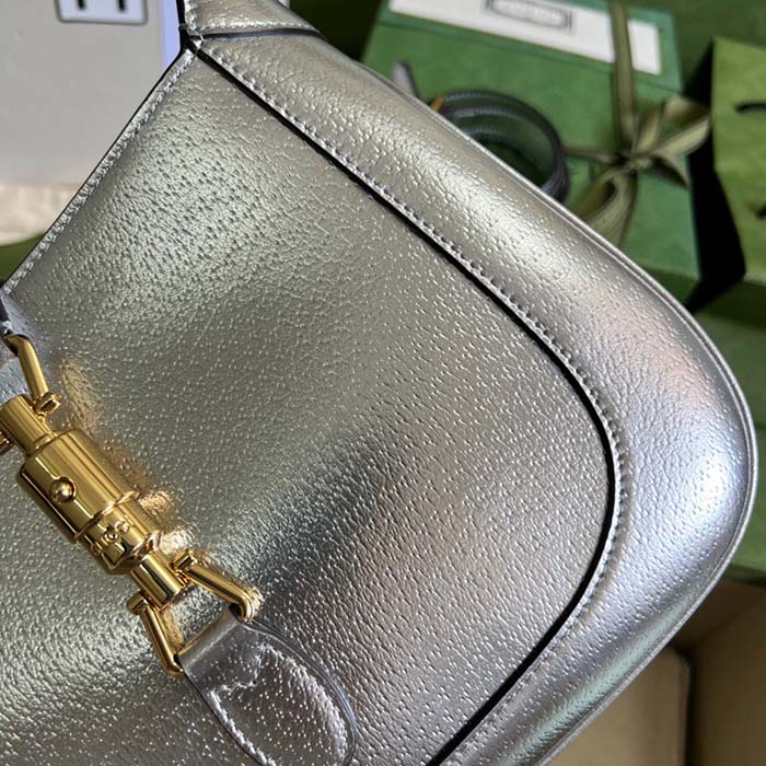 Gucci Women GG Jackie 1961 Small Lamé Shoulder Bag Silver Lamé Leather