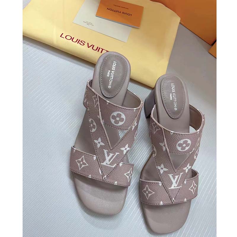 Louis Vuitton LV Women Croisiere Flat Mule Beige Monogram Embossed Grained Calf Leather