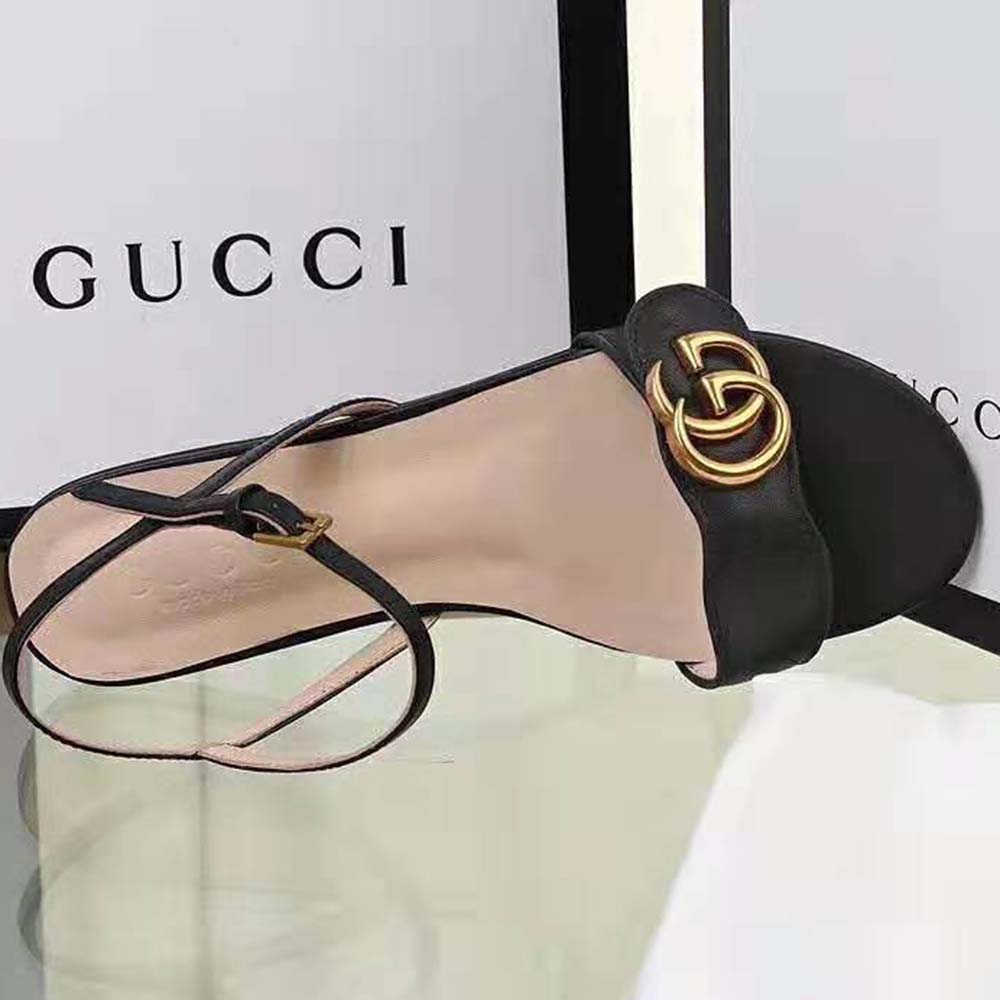 Gucci Women Leather Sandal with Double G-Black