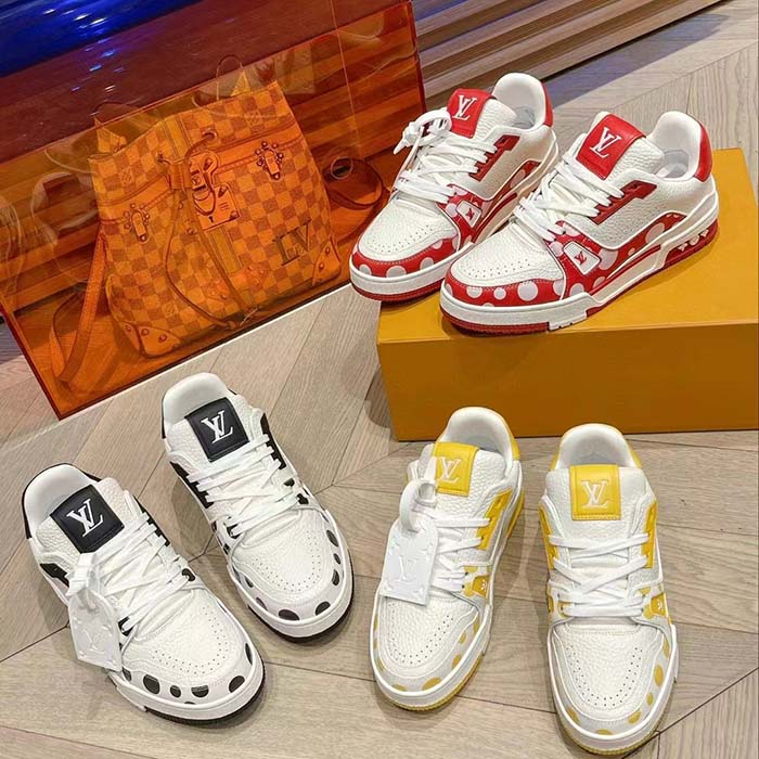 Louis Vuitton Unisex LV Trainer Sneaker Yellow Calf Leather Rubber Outsole Monogram Flowers