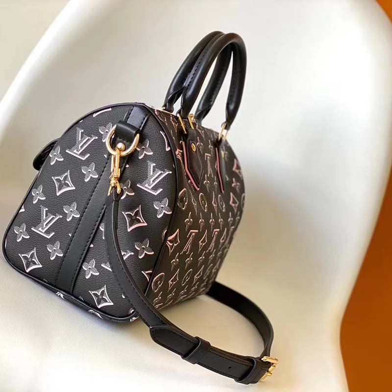 Louis Vuitton LV Women Speedy Bandoulière 25 Handbag Black Monogram Coated Canvas