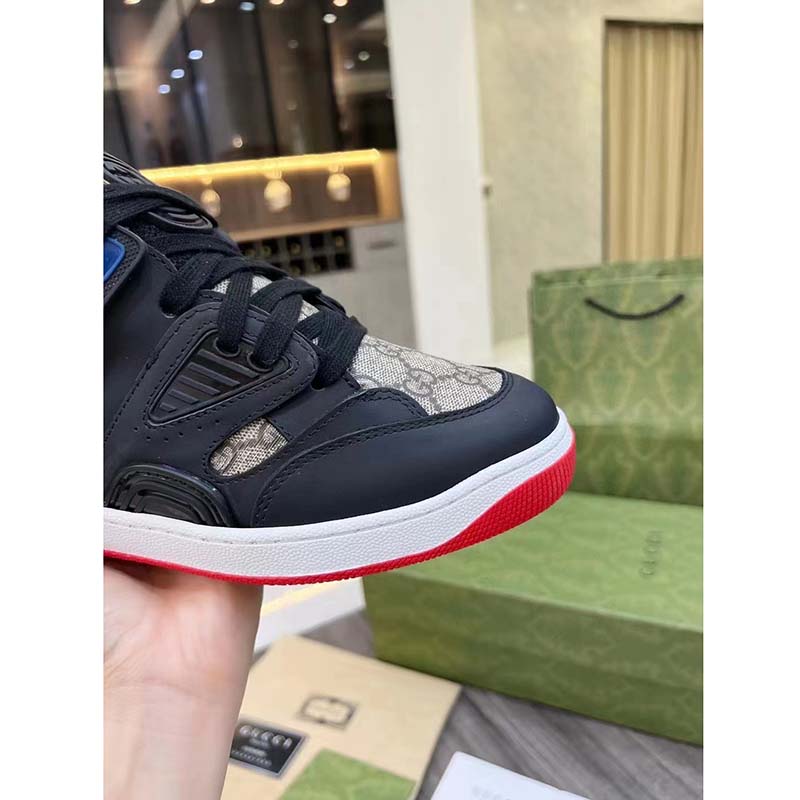 Gucci Unisex GG Basket Sneaker Interlocking G Black Beige Ebony GG Supreme Canvas