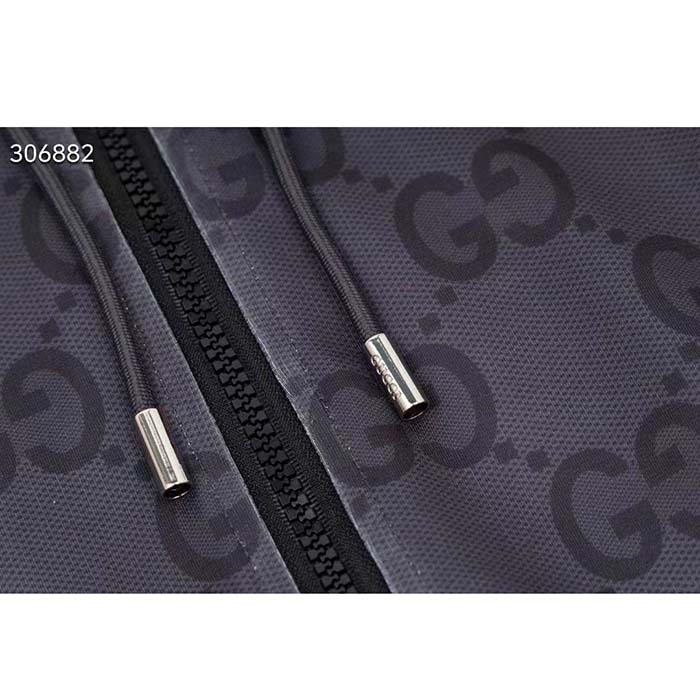 Gucci Women GG Jumbo GG Zip Jacket Web Dark Grey Neoprene Canvas Raglan Sleeves