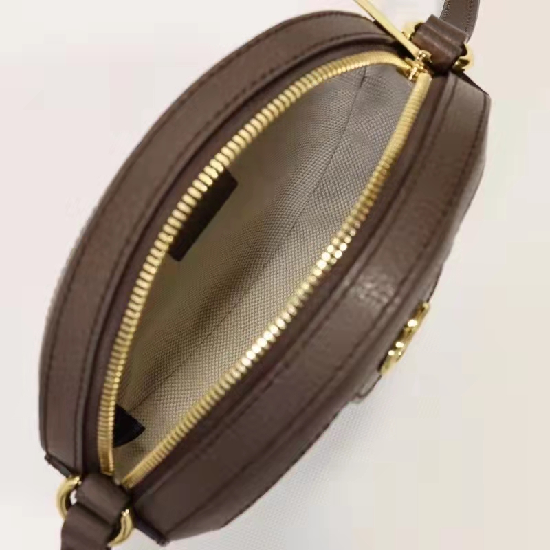 Gucci Unisex Round Shoulder Bag Double G Beige Ebony GG Supreme Canvas