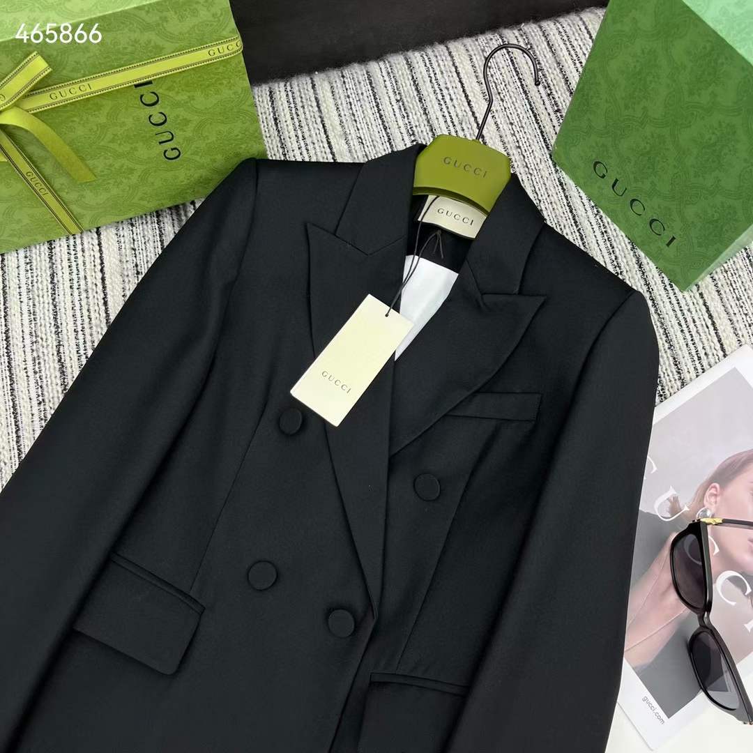 Gucci Women GG Double-Breasted Wool Jacket Slimmer Fitted Sleeves Button Closure