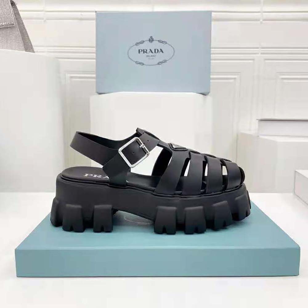Prada Women Foam Rubber Sandals in 55 mm Heel Height-Black