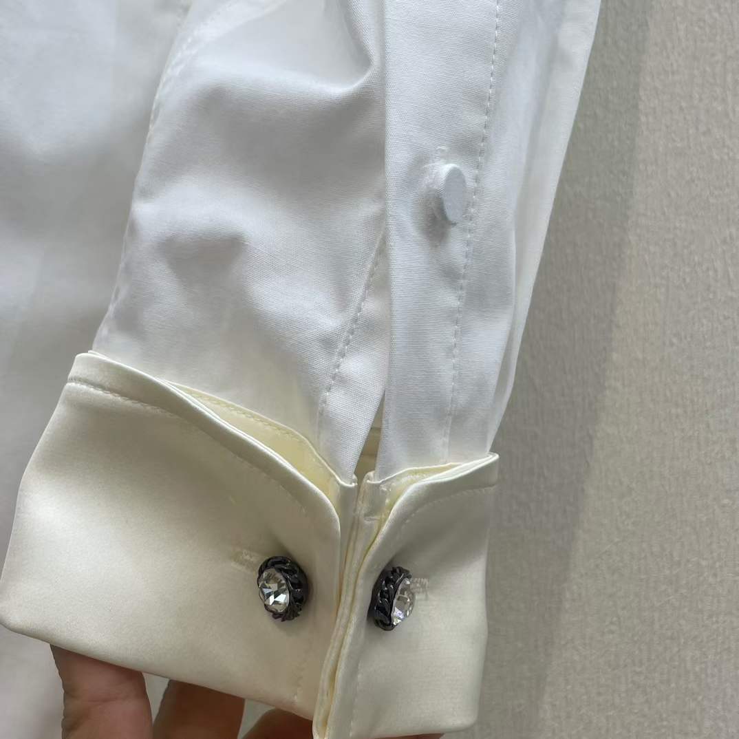 Gucci Women GG Cotton Shirt Detachable Collar White Poplin Long Sleeves