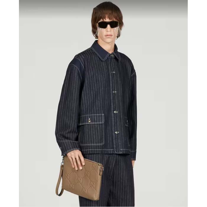 Gucci Unisex Jumbo GG Medium Messenger Bag Taupe Leather Zip Closure