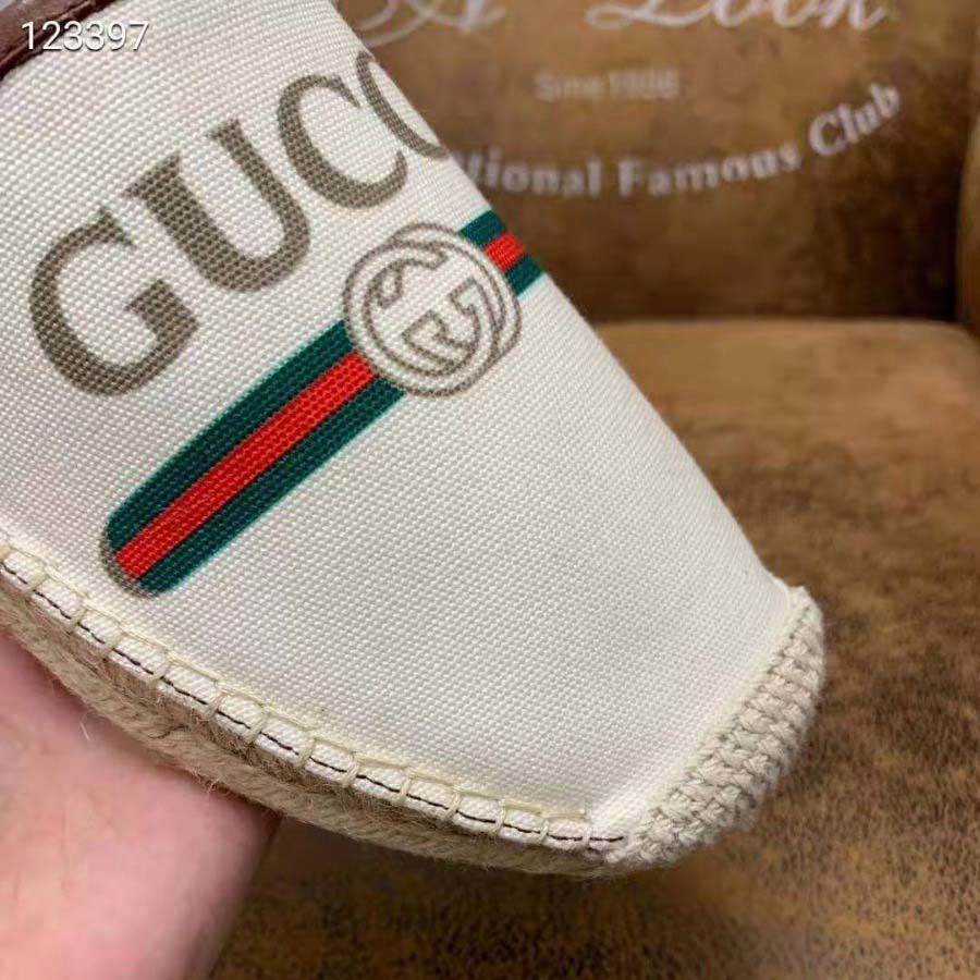 Gucci Men Gucci Logo Canvas Espadrille-Beige