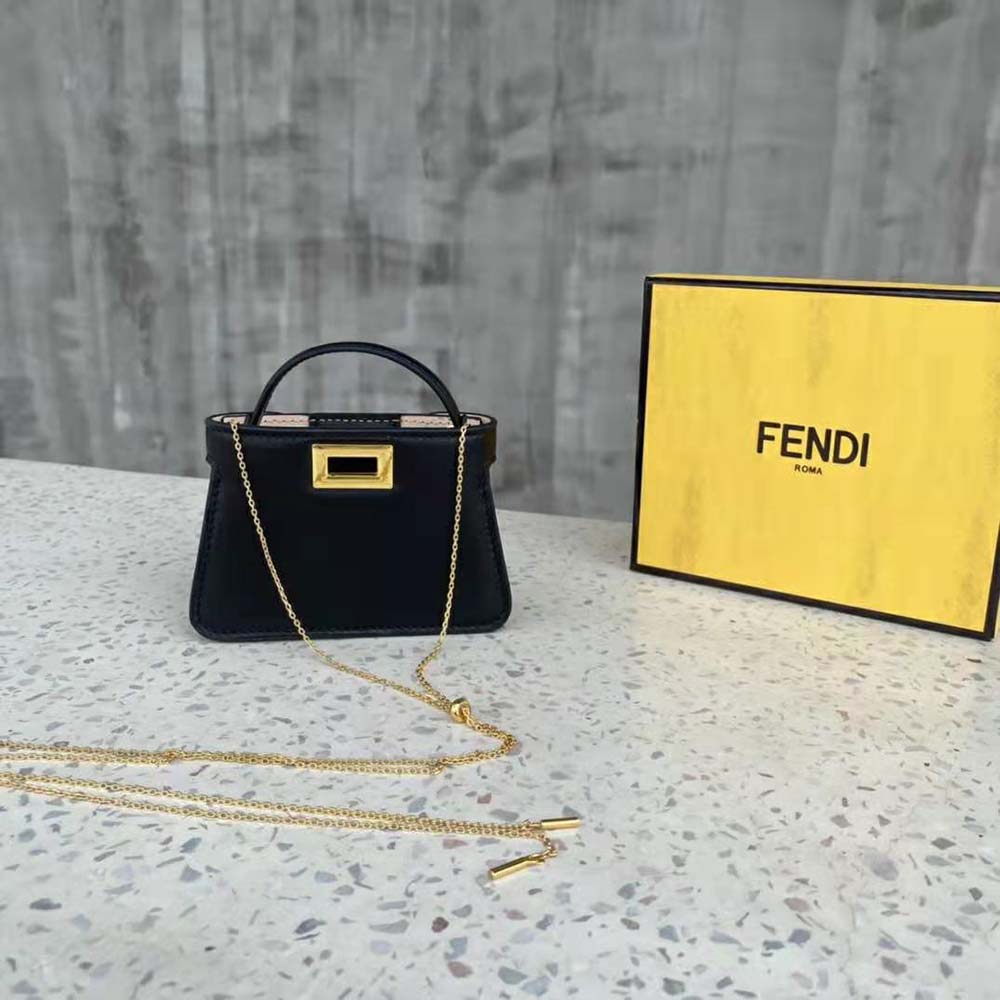 Fendi Women Pico Peekaboo Charm Light Black Nappa Leather Charm