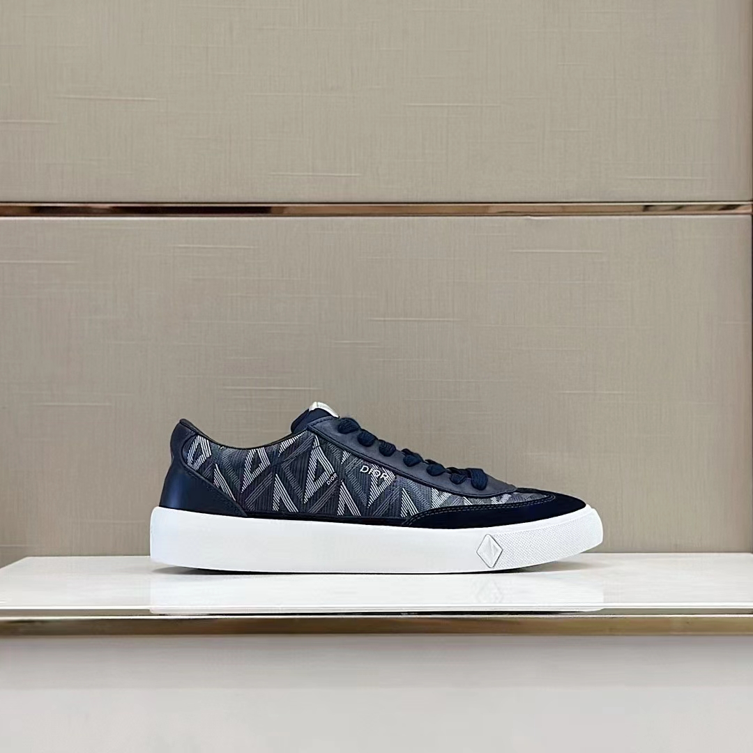 Dior Unisex Shoes B101 Sneaker Navy Blue CD Diamond Canvas Smooth Calfskin Nubuck