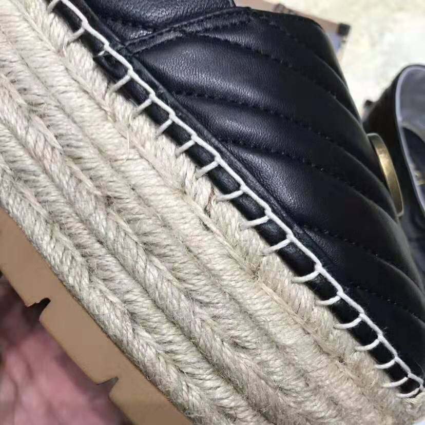 Gucci Women Chevron Leather Espadrille with Double G in 5.1 cm Height-Black