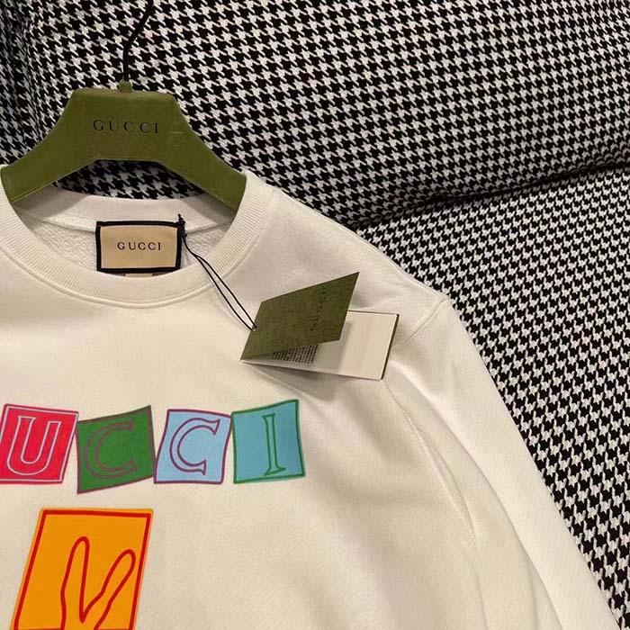 Gucci Women GG Cotton Jersey Sweatshirt Crewneck Rib Cotton Long Sleeves