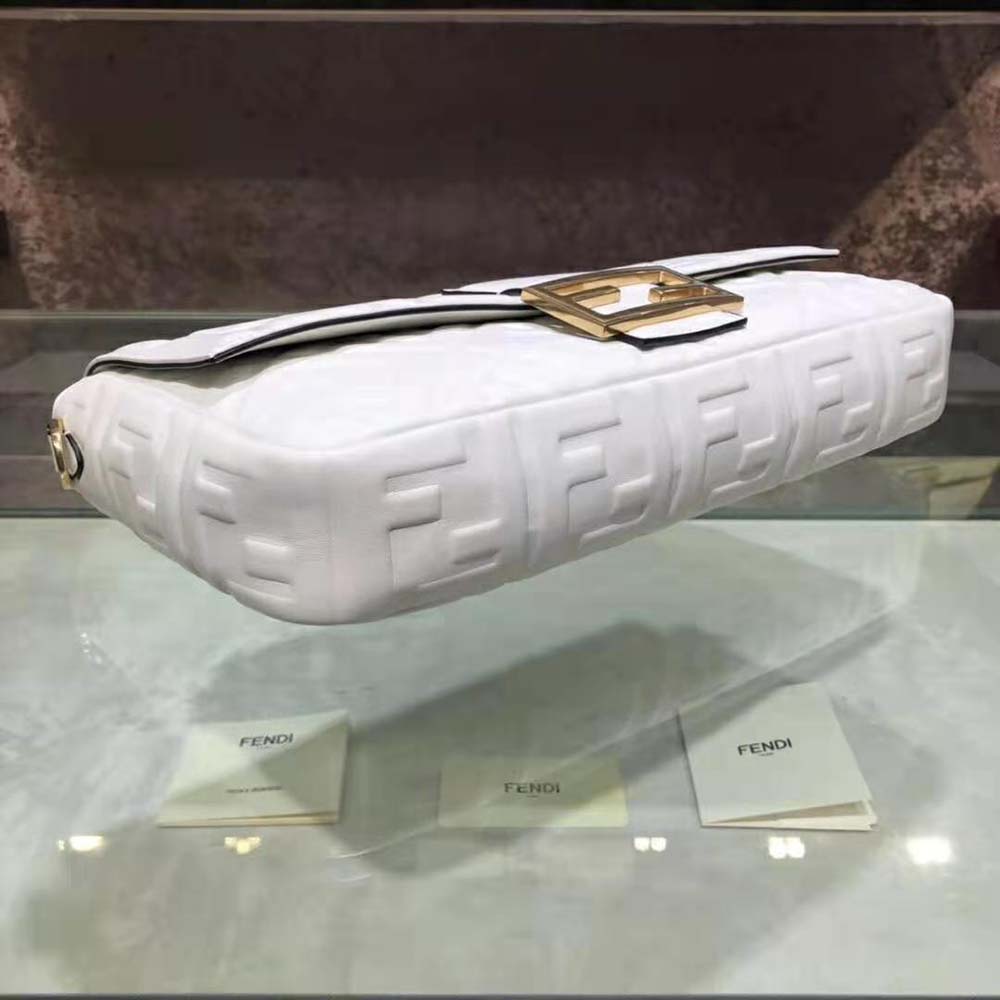 Fendi Women Iconic Large Baguette Leather Bag-White