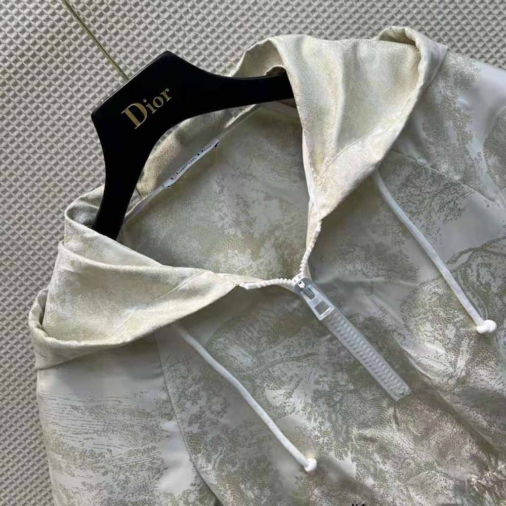 Dior Women Short Hooded Dress Gold-Tone Technical Taffeta Jacquard