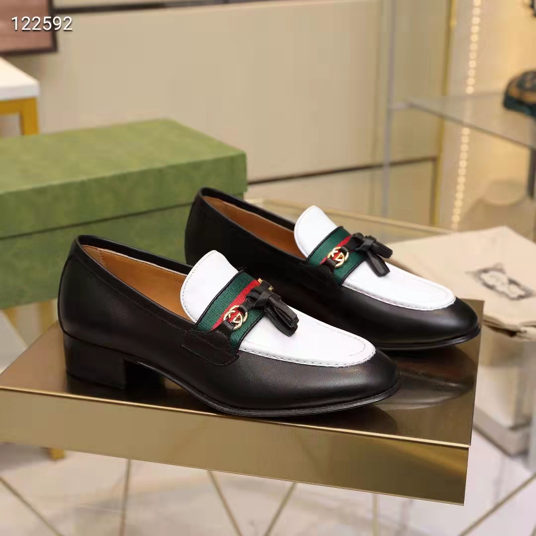 Gucci Unisex GG Loafer Web Interlocking G White Black Leather Green Red Web