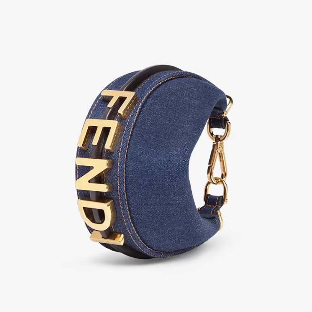 Fendi Women Nano Fendigraphy Blue Denim Charm