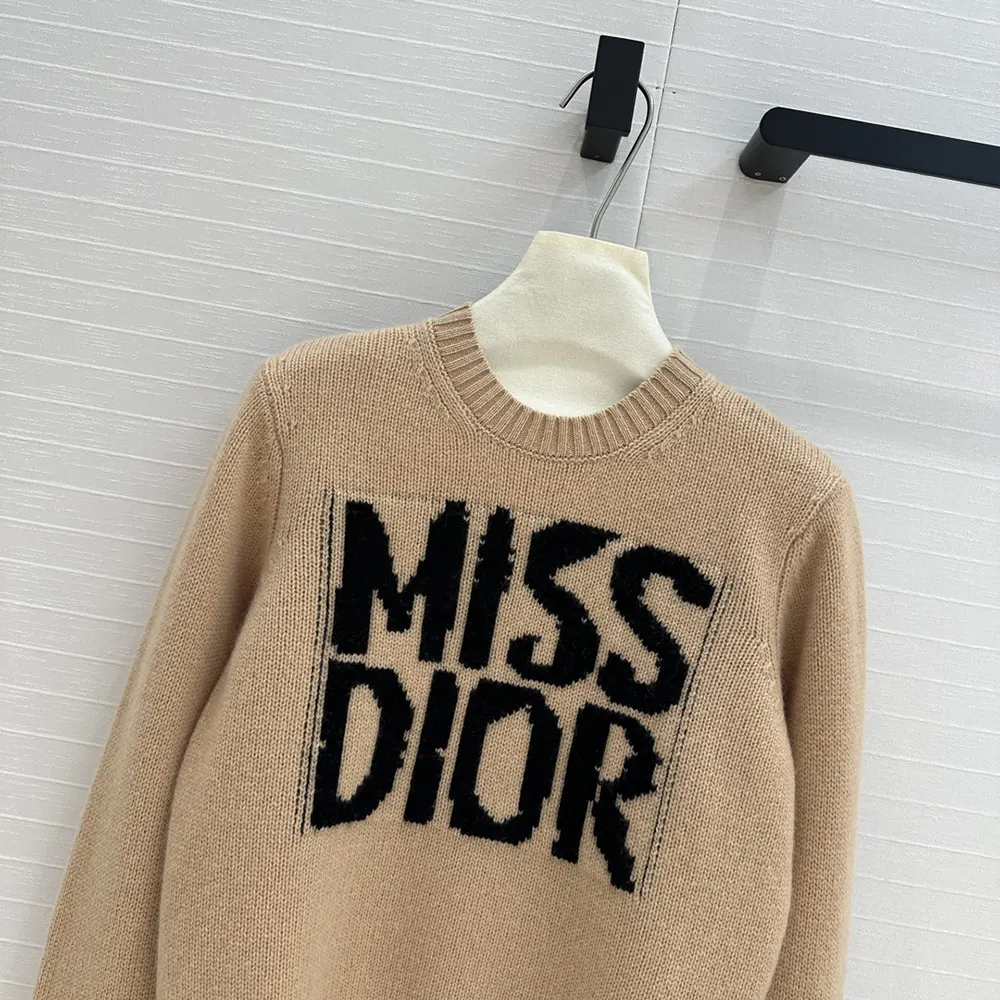 Dior Men Sweater Pale Pink Cashmere and Silk Knit with Black Miss Dior Graffiti Motif
