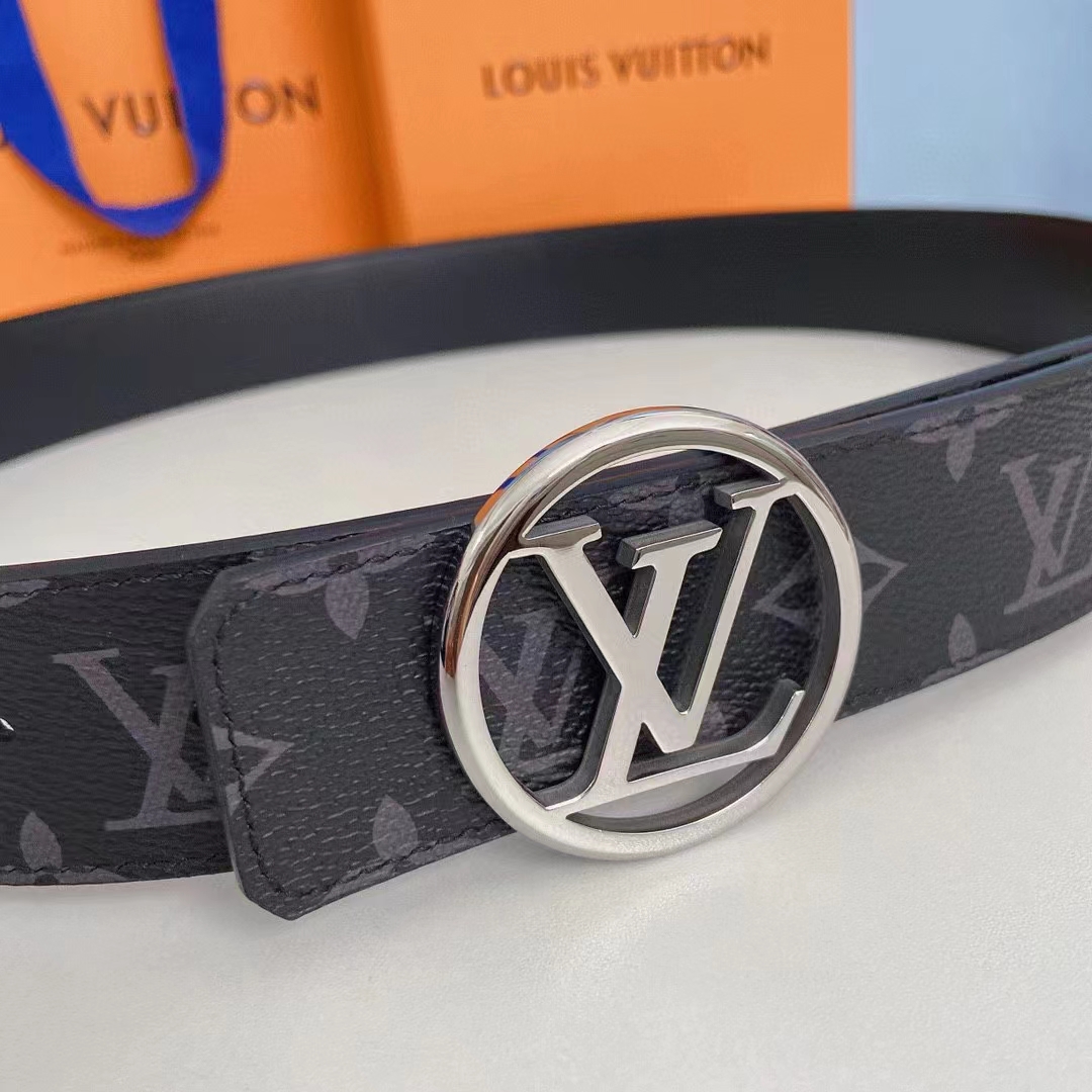 Louis Vuitton Unisex LV Circle 40 MM Reversible Belt Monogram Eclipse Canvas Calf Leather