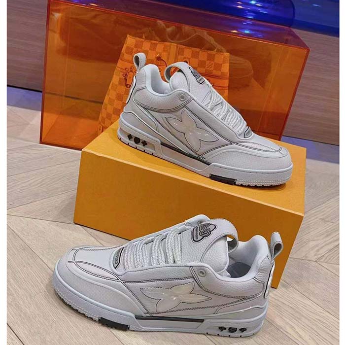 Louis Vuitton Unisex LV Skate Sneaker Grey Grained Calf Leather Rubber Outsole