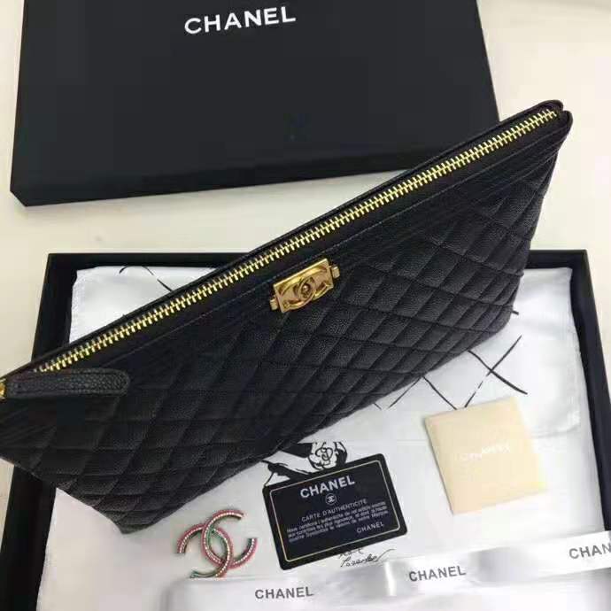 Chanel Unisex Boy Chanel Pouch in Lambskin Leather-Black