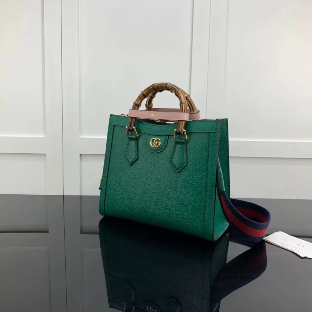 Gucci GG Women Diana Small Tote Bag Double G Green Leather