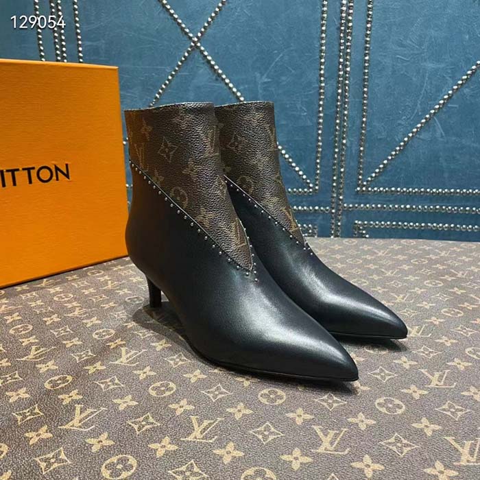 Louis Vuitton Women LV Signature Ankle Boot Black Calf Leather Patent Monogram Canvas