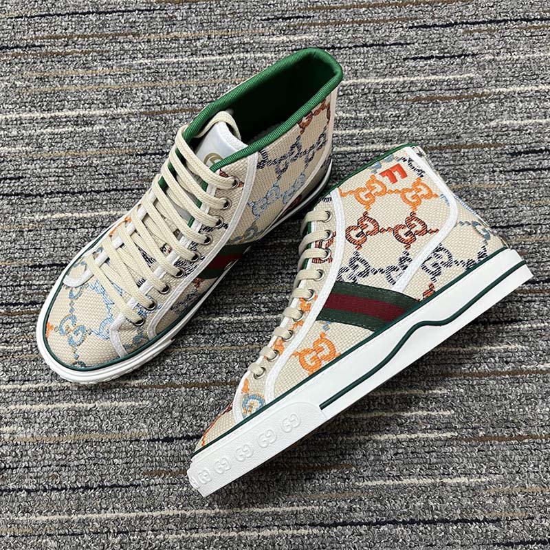 Gucci Women Tennis 1977 Sneaker Multicolor GG Linen Fabric Flat 2 Cm Heel