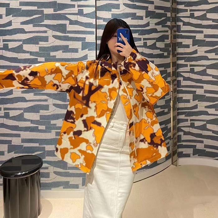 Louis Vuitton Women Cotton Hooded Blouson Regular Fit LV Mappamundi Signature Printed All Over