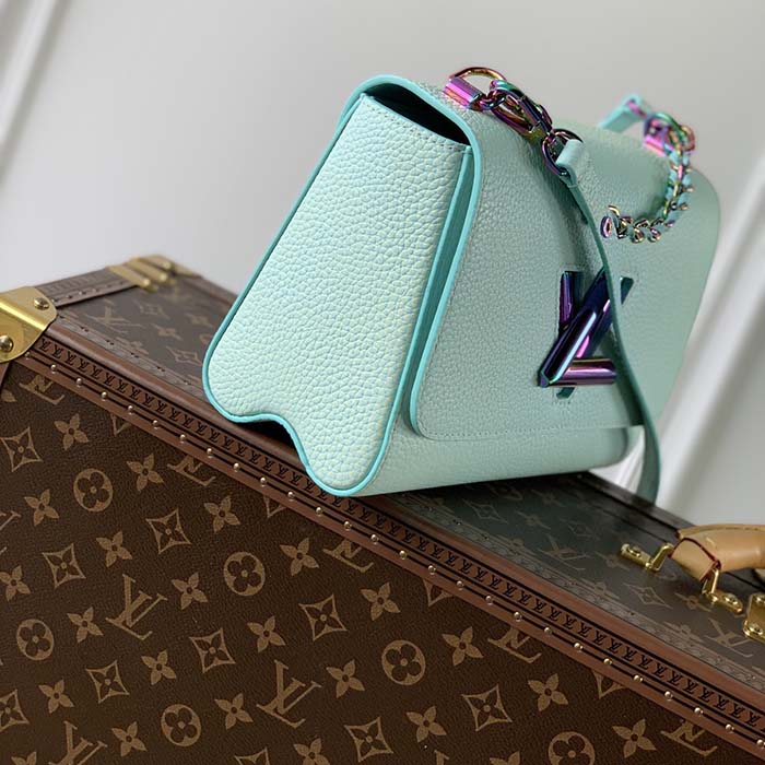 Louis Vuitton LV Women Twist MM Handbag Blue Grained Calfskin Leather