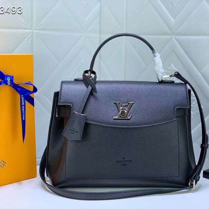Louis Vuitton LV Women Lockme Ever MM Handbag Black Soft Grained Calfskin