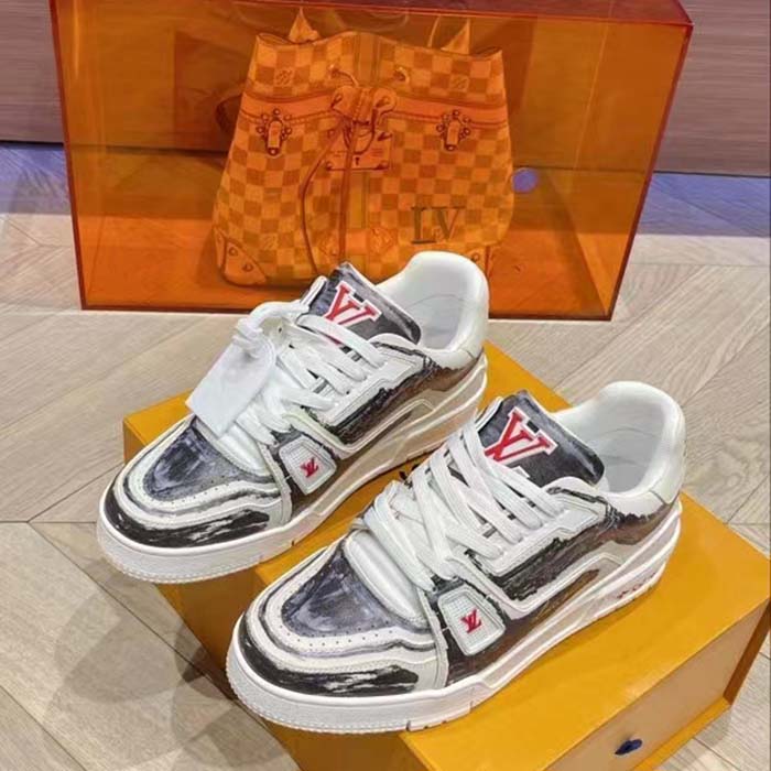 Louis Vuitton Unisex LV Trainer Sneaker Black Printed Calf Leather Rubber Outsole Initials