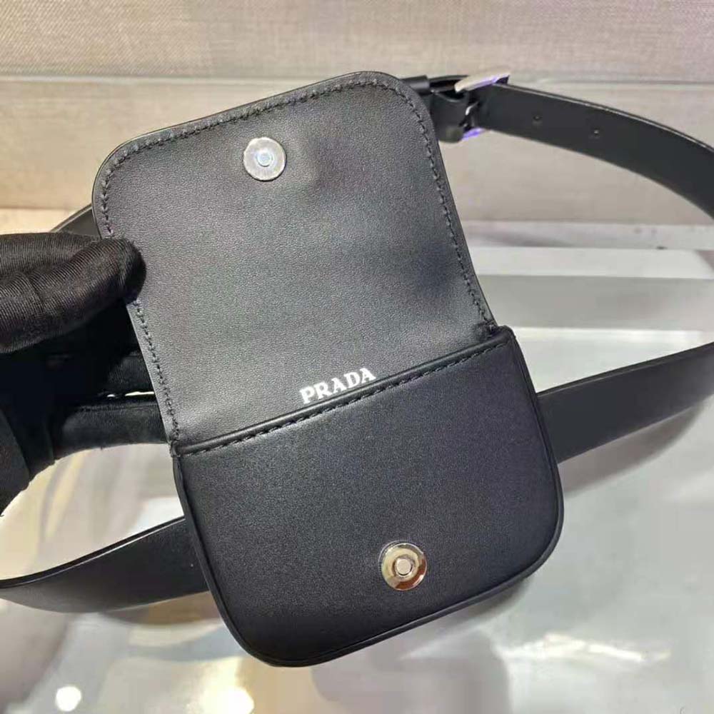 Prada Women Leather Belt With a Hybrid Multifunctional Design-Black