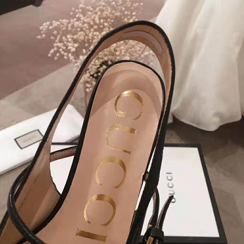 Gucci Women Zumi Leather Low-Heel Slingback Pump 4.6cm Height-Black