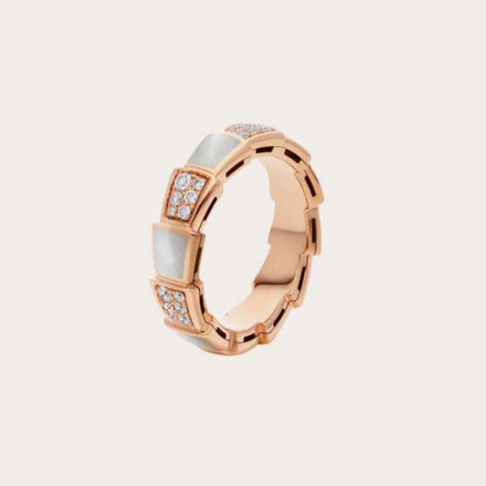Bvlgari Women Serpenti Viper Band Ring in 18 KT Rose Gold-White