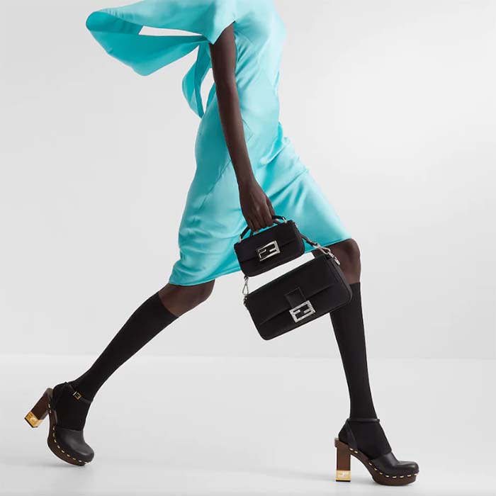 Fendi Women FF Baguette Phone Pouch Black Silk Pouch